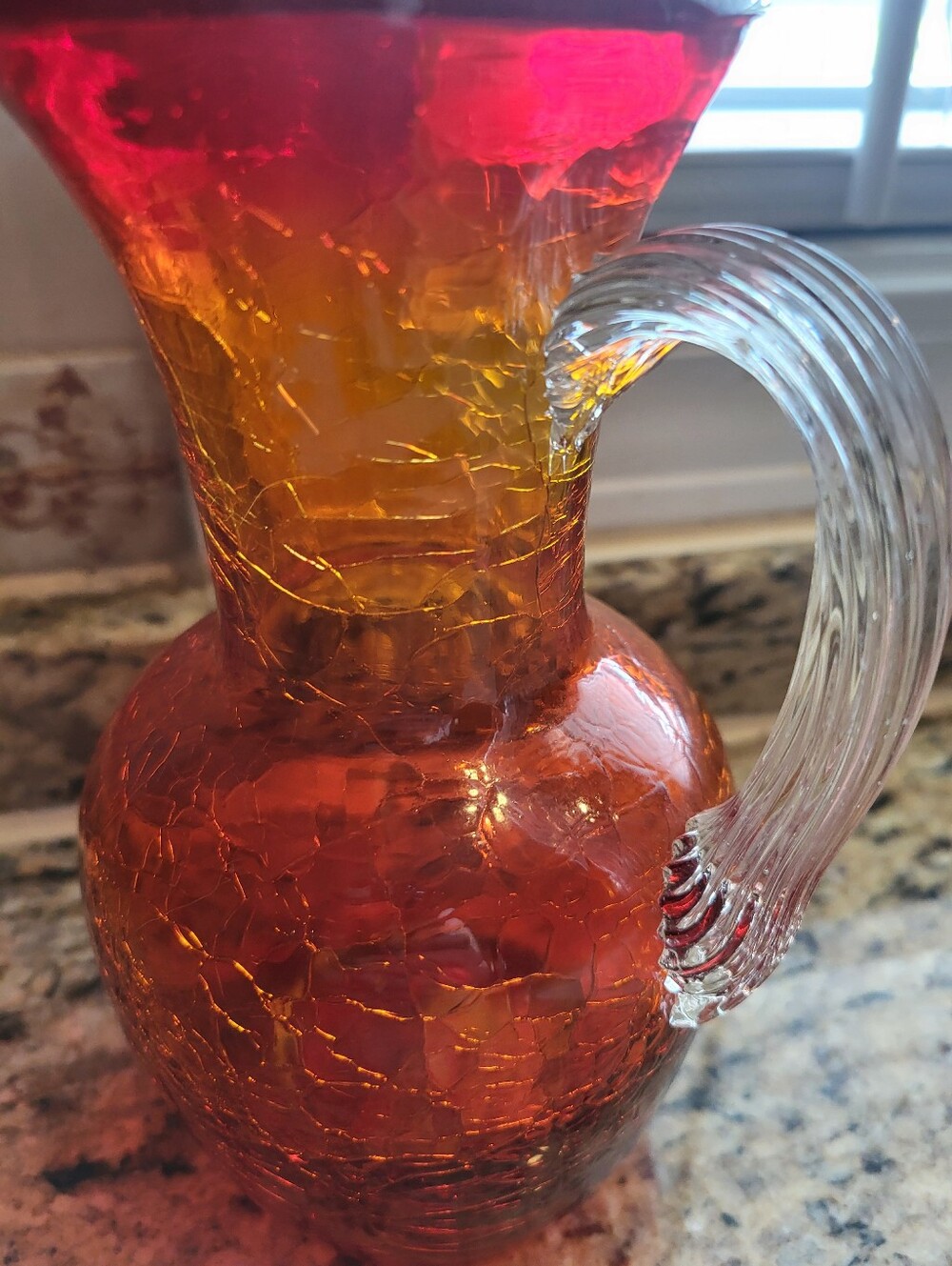 VTG. Blenko 7 Inch  Handblown Amberina  Crackle Glass Pitcher -Vase  Glass Art - Picture 8 of 16